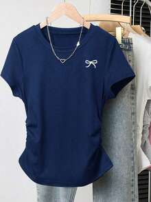 Camiseta ajustada con estampado de lazo para mujer, estilo versátil y elegante para el verano, vuelta al colegio, uso diario, fiesta, cita, que atrae mucha atención - Multicolor 5 - Ver 6