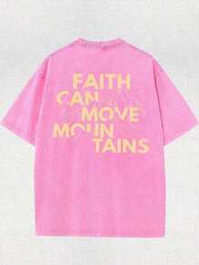 Belief Can Move Mountains, Letter Pattern Printing, High-Quality Washed-Shirts, Fashionable And Versatile-Shirts, Men's Outdoor Clothing. FZXI - Màu Hồng Tươi - Xem 2