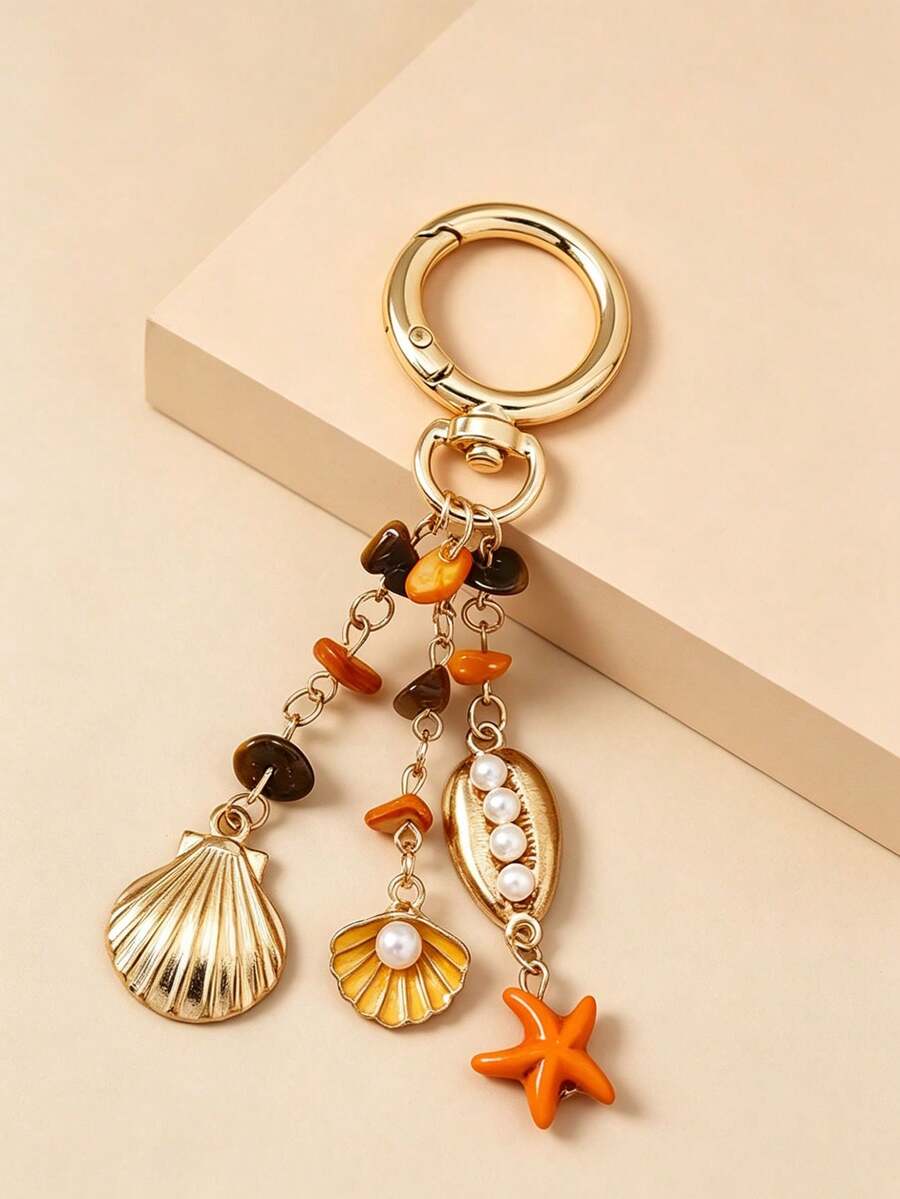 A Creative, Unisex Keychain Featuring A Blend Of Design Elements,Including Seashells, Starfish, Turquoise Accents, Seahorses, Octopuses - Multicolor - View 1