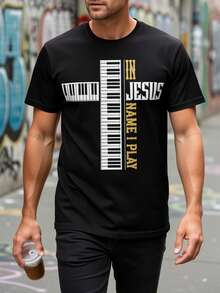 Camiseta de piano cristiana para hombre - Camiseta de peso pesado de 180 g/m² con diseño de teclas de piano y pauta musical - Camiseta religiosa para ministerio musical, coros de iglesia, conciertos y adoración - Lavable a máquina (tallas S-XXXL) - Mismo estilo para hombre y mujer - Estampado de manga corta para el verano de 2026 - Negro - Ver 6