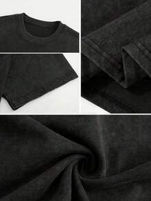 Camiseta de hombre Halloween 220g algodón lavado regalo de Navidad para hombre camiseta de talla grande regalo divertido y original enviada desde almacén local diseño estampado a la moda corte holgado letras elegantes elección perfecta cuello redondo top versátil estilo vintage desgastado playeras de hombre camiseta de mujer nacional envio - Negro - Ver 4