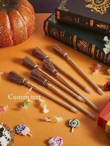 Customized Text LOGO Personalized 2/6 Pcs Magic Book Writing Experience Flying Broomstick Pen - Wizard Shaped Magical Writing Pen, Unique Creative Stationery Gift, Wizard Theme Supplies, Fantasy Desktop Decor, Theme Party Favors - Multicolor - View 1