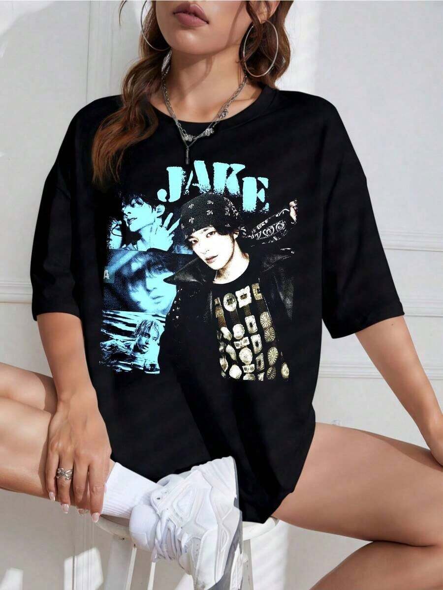 Camiseta Unisex con Estampado de Idol K-Pop Retro, Cuello Redondo, Manga Corta, Diseño Vintage, Ideal para Fans - Blanco - Ver 1