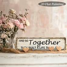 Dekorasi Dinding Gaya Rumah Pertanian Pedesaan Ukuran 4x16 Inci, Tanda Logam "Mereka Membangun Kehidupan yang Mereka Cintai", Dekorasi Pernikahan dan Plakat Kutipan Pernikahan Romantis, Hadiah Ulang Tahun Rumah - A - View 7