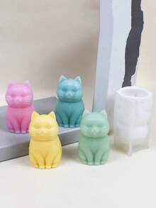 1件新款3D可愛坐姿貓咪香氛蠟燭矽膠模具，小/中/大尺寸，DIY卡通貓造型香氛石膏擴香石家居桌面裝飾矽膠模具 - A-白色 - 查看 3