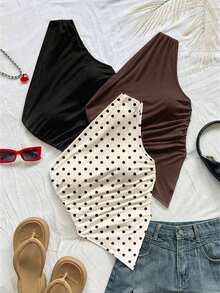 Blusa de mujer con escote asimétrico fruncido sin mangas de moda Y2K - Multicolor 4 - Ver 1