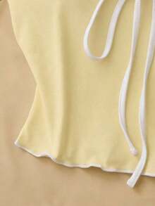 Top de tirantes con lazo y ribete de lechuga en contraste, elegante y ajustado, top para salir para mujeres, apto para el estilo del milenio - Amarillo - Ver 3