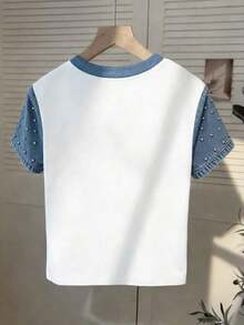 Nuevo estilo de gran , camiseta de mujer de manga corta con rayas decoradas con strass de estilo retro americano, adecuada para ir a la escuela, de compras y salir con amigas por la calle, y versátil en primavera y verano - Multicolor 8 - Ver 2