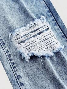 Girlism Jeans rectos y sueltos de mezclilla azul con agujeros rotos para adolescentes - Lavado ligero - Ver 4