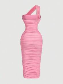 Vestido sin mangas con volantes asimétricos vintage para mujer - Rosa - Ver 2