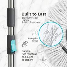 Spin Mop And Bucket System With [2] Microfiber Replacement Heads, Self-Wringing Floor Cleaning Mop For Home & Kitchen, Heavy Duty Stainless Steel Handle (Teal/Grey) - A - Xem 4