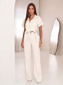 Women's Long Tailored Linen Set - Cropped Blouse And Pants - LINO BLANCO ROTO - Ver 5