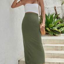 Maternity Adjustable Waist Solid Maxi Skirt - Albaricoque - Ver 6