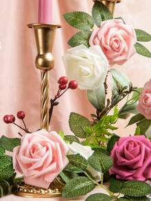 50 fleurs + 2 feuilles Roses blanches en mousse artificielle avec tiges, aspect réaliste pour bouquets de mariage DIY, centres de table pour baby shower, arrangements floraux, décorations de table de fête, décoration de la maison, cadeaux, anniversaires, remises de diplômes, etc. - Poudre de viande - Voir 2