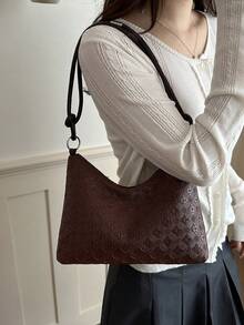 2025 New Arrival Large Capacity Crease-Resistant Striped Fresh Casual Commute Solid Color Shoulder Tote Bag - Brown - View 4