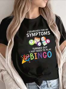 Camiseta Vintage Divertida para Mujer con Gráficos de Síntomas de Bingo - Camiseta Ligera de Manga Corta y Cuello Redondo con Diseño de Clases de Bingo y Tarjetas de Bingo, Camiseta Cómoda p - Negro - Ver 6