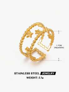 1pc Stainless Steel 18K Gold Plated Minimalist Star Open Ring, Suitable For Women's Daily, Outing, Party Wear - Gold - View 4