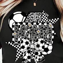 Single Garment, Not A 3-Piece Set. One Piece/Set Of Long-Sleeved T-Shirts Suitable For Streetwear. Oversized Crew Neck Top For Everyday Wear, Camping, Concerts, Hip-Hop, Rock, And Rap Events. Women's Mom-Themed T-Shirt With A Print Of Soccer Balls, Leopard Print, And Plaid Stars. The Print Is Vibrant, Fade-Resistant, And Ultra-Durable. Stylish Layered Graphic Design. Eye-Catching Top For Soccer-Loving Moms, Perfect For Game Days, Casual Outings, And Everyday Mother Life. - 白色 - 查看 7