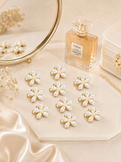 Pearl Flower Hair Clips, Elegant Mini Hair Claws, Gold Tone Floral Jaw Clips, Non-Slip Small Hair Clamps, Sweet Vintage Style Hair Accessories For Women Girls, Perfect For Half-Up Hairstyles, Daily Wear, Wedding, Bridesmaid, Party, Prom