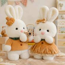 11.02 Inch Cute Rabbit Plush Doll, Soft And Fluffy Stuffed Rabbit Doll With Lace Dress And Carrot Accessories, Adorable Plush Rabbit Stuffed Animal With Bow Tie, Cute Stuffed Animal Pillow, Home Decor, Room Decor, Sofa Cushion Japanese Style Rabbit Plush - Multicolor - View 3