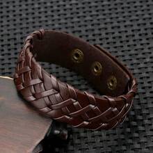 1 pieza Brazalete de cuero tejido minimalista y retro, accesorio versátil y casual para hombres - Marrón - Ver 8