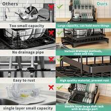 Double-Layer Kitchen Drainer, Dish And Plate Drainer, Countertop Plate And Cup Holder - Black - View 5