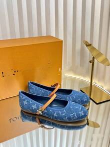 Women's High Heels, Women's Flats, Women's Sandals, High-Heeled Shoes, Spring And Autumn Ballerina Flats For Women, Denim Mary Jane Shoes With A Round Toe, Metal Buckle And A Strap. - 1 - 查看 4