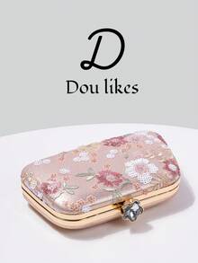 Dou Likes 刺繡亮片花卉晚宴包，包身捕捉浪漫自然景觀，精選柔粉色底色，適合婚禮造型、畢業舞會、晚宴/宴會，完美搭配女款畢業舞會禮服、畢業舞會配件、亮片洋裝、閃亮洋裝、優雅女裝 - 粉色 - 查看 3