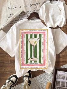 Camiseta Gráfica Casual de Manga Corta con Cuello Redondo para Mujer, Estampado 'Dirty Martini Lover', Adecuada para Vacaciones de Verano y Playa. Camiseta Gráfica Vintage Y2K, Corte Holgado Casual, Estilo Streetwear, Algodón Suave y Transpirable, Ropa de Playa de Verano. - Blanco - Ver 7