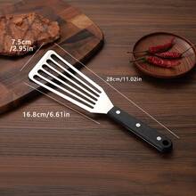 1 pieza Espátula de acero inoxidable, espátula para pescado con ranuras, utensilio de cocina para cocinar, voltear, girar, freír y asar a la parrilla - Negro - Ver 9