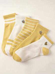 5 Pairs Yellow & White Combined Women's Spring And Summer Short Socks, Cute Banana Fruit Pattern. Suitable For Daily Outings, Home And Commuting, Ideal Gifts For Back-To-School Season. - Multicolor - View 3