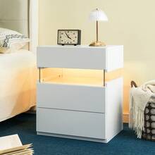 Modern Bedside Table / Wooden Bedside Table / Bedside Table With 3 Drawers / Easy To Assemble, Plenty Of Storage Space / For Bedroom, Living Room, Bedside Furniture - 白色 - 查看 4