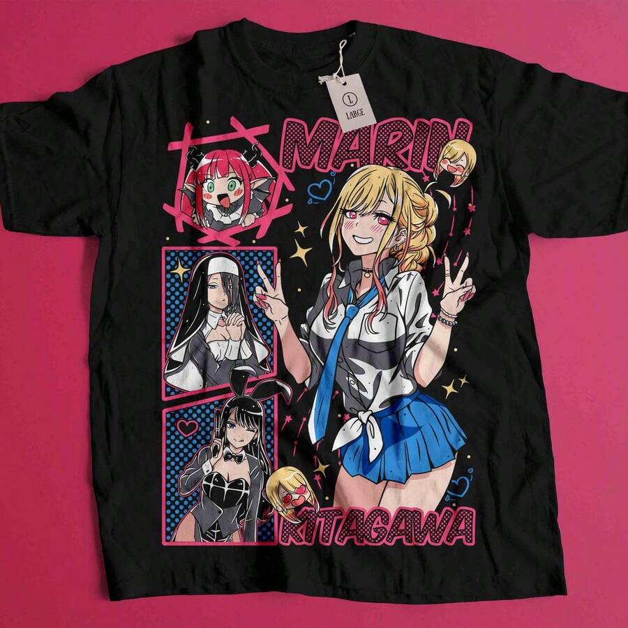 Camiseta Sailor Kitagawa My Dress Up Darling Anime Lovers Gift Anime Lovers Shirt Talla única 220 g algodón puro manga corta para hombre y mujer, tejido grueso, resistente a las arrugas y que no se deforma fácilmente. Estilo sencillo y versátil, ligero y transpirable, perfecto para ir al trabajo, viajar, acampar, ir de compras y para el tiempo libre diario. - Negro - Ver 1