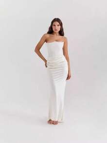 European Style Spring Formal Dress, Off-The-Shoulder, Open Back, Fitted, Elegant And Sensual For Women - White - View 3
