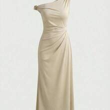 MOD Plus Size Women's Waist Ruched Oblique Shoulder Long Dress, Metal Buckle Decor, Apricot Color, Wedding Guest Dress For Women,Graduation Dress ,Coords For Women Casual Classy,Festival Dresses, Glamarae Elegant Luxurious Dress, Elegant Sophisticated Dress, Bodycon Long Dress, Women's Formal One-Shoulder Dress, Occasion Dresses For Ladies,Elegant Long Party Dress,Wedding Guest Dress,Work Outfits For Women - Albaricoque - Ver 3