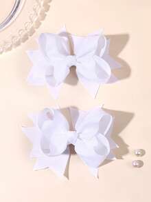 2 piezas/paquete Pinzas para el cabello con lazo de tela acanalada blanca sólida, accesorios para el cabello de niña de las flores, regalos para bodas y fiestas - Blanco - Ver 3