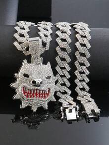 Bộ 1 món đồ trang sức phong cách Hiphop gồm mặt dây chuyền hình chó Bulldog, dây chuyền hình thoi kiểu , dây đeo đồng hồ màu đỏ dành cho nam, phụ kiện thời trang cá tính dành cho nam giới. - Đỏ - Xem 15