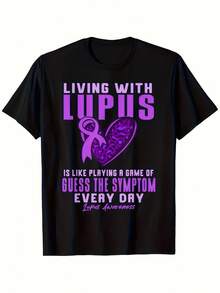 Local Systemic Lupus Erythematosus Awareness T-Shirt - Lupus Group T-Shirt With Waffle And Lupus Medication Graphics, Soft And Breathable Cotton T-Shirt For Men And Women, Gift For Lupus Fighters, Doctors, Patients And Family Members (Machine Washable) - 黑色 - 查看 1