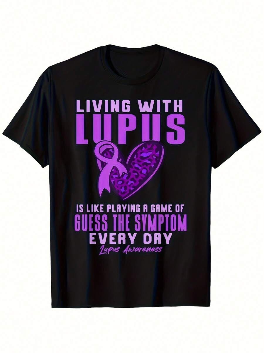 Local Systemic Lupus Erythematosus Awareness T-Shirt - Lupus Group T-Shirt With Waffle And Lupus Medication Graphics, Soft And Breathable Cotton T-Shirt For Men And Women, Gift For Lupus Fighters, Doctors, Patients And Family Members (Machine Washable) - 黑色 - 查看 1