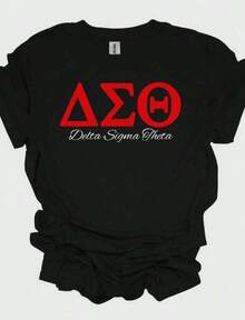 1 pieza de camiseta Delta Sigma Theta Uni Softyle, sororidad, con estampado del logotipo Delta Sigma Theta del campus de 1913, cuello redondo, diseño de letras, manga corta, estilo Y2K, sudadera extragrande adecuada para el verano, lavable a máquina, para ocasiones diarias informales y uso en el campus, ropa de talla grande, sudaderas casuales de negocios, tops gráficos, ropa informal, sudadera, conjuntos de Pascua para mujer, conjuntos de regalo para el Día de la Madre, ropa de la Copa del Mundo, conjunto para fiesta de fútbol, conjunto para el día del partido, camiseta extragrande unisex de fútbol de EE. UU., conjuntos de verano para mujer. 180g 100% Algodón - Negro - Ver 1