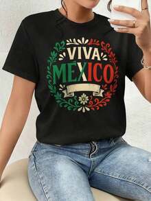 ofertas y liquidacionesPlayera Para Mujer,Camiseta Viva México Gráficaplayera de hombretops sudaderas para mujer Y2k Camiseta Camisa De - Negro - Ver 9