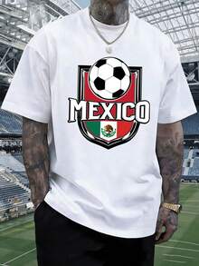 Camiseta de algodón suave para hombre con diseño del escudo de la selección de fútbol de México, ideal para aficionados al fútbol y eventos deportivos. Regalo perfecto para amantes del orgullo mexicano. Disfraz de carnaval para hombres. Camiseta de manga corta, ligera y transpirable para el verano. - Negro - Ver 6
