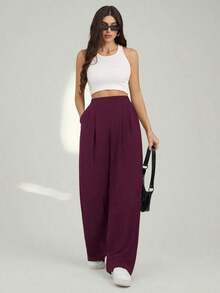 Tall Pantalones rectos de unicolor casual para mujer - Rojo violeta - Ver 1