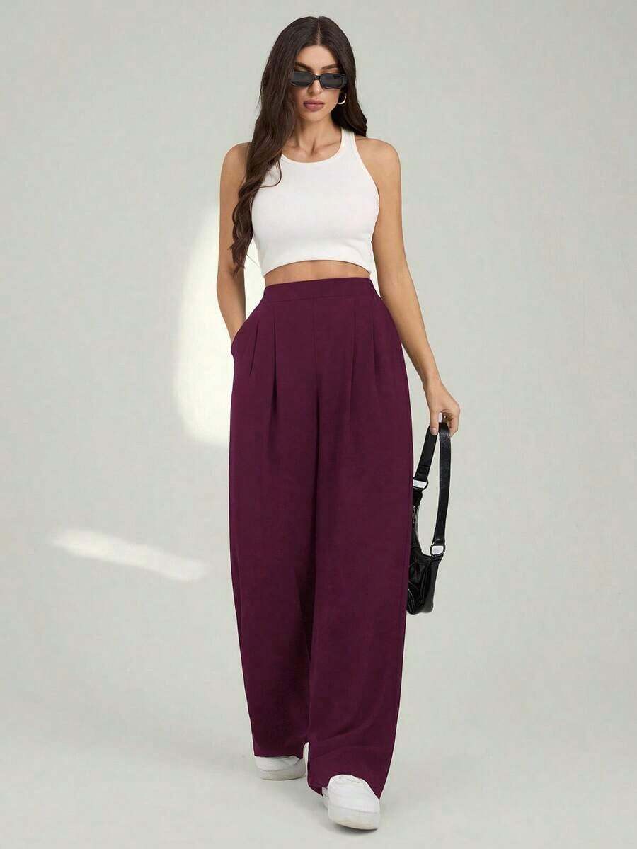 Tall Pantalones rectos de unicolor casual para mujer - Rojo violeta - Ver 1
