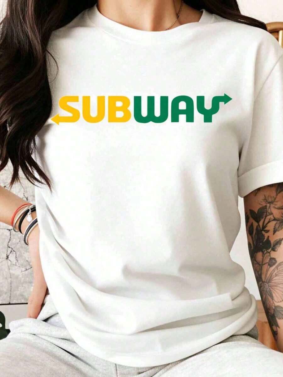 Camiseta con Logo de Subway, Negra, Unisex, Casual, Estilo Urbano, Camiseta Gráfica de Moda para Hombres y Mujeres - Blanco - Ver 1
