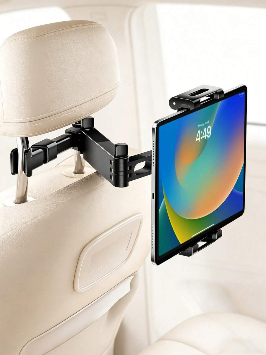 Giá đỡ điện thoại gắn tựa đầu ghế sau ô tô, phù hợp với thiết bị từ 4.7-12.9 inch, giá đỡ xoay 360° ổn định, phụ kiện du lịch ô tô đa năng cho máy tính bảng và điện thoại thông minh, ý tưởng quà tặng.