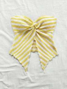 Nuevo top tubo para mujer con diseño de estampado a rayas, diseño de giro y dobladillo asimétrico antideslizante - Amarillo claro - Ver 4