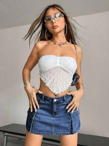 Falda vaquera de cargo de unicolor de verano para mujer - Azul lavado medio - Ver 6