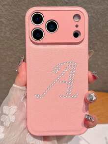 個性化壓花字母姓名荔枝紋人造皮革相機保護手機殼,適用於 iPhone 17 Pro Max 17 Pro 16 Pro Max 16 Pro 15 Pro Max 14 Pro 14 13 12 11 Pro Max,軟鏡頭防震保護套 - 粉色 - 查看 3