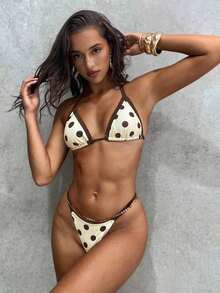 Conjunto de bikini de 2 piezas con estampado de lunares, traje de baño sexy para fiestas y festivales de música, atuendo de playa para vacaciones de mujer - Multicolor 6 - Ver 3